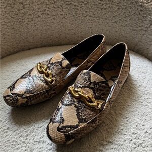 Tory Burch Snake Print Loafers with Gold Chain